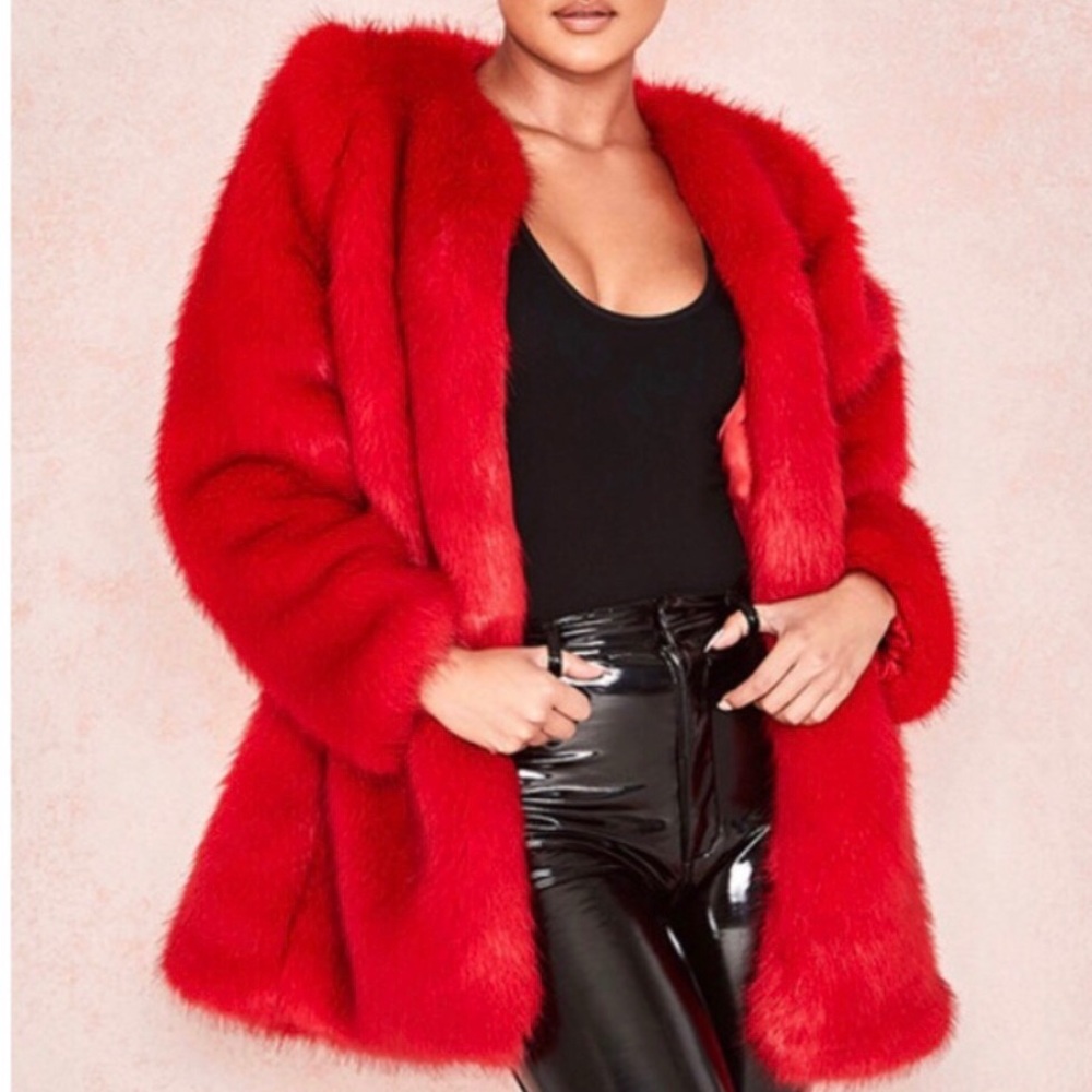 Super Soft Faux Fur Red Coat